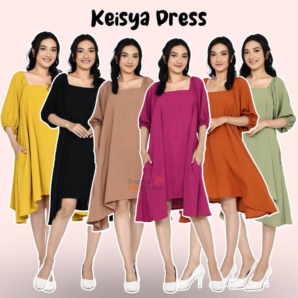 Keisya Dress Bahan Cringkel Airflow Untuk Remaja Dan Dewasa Termurah Kekinian