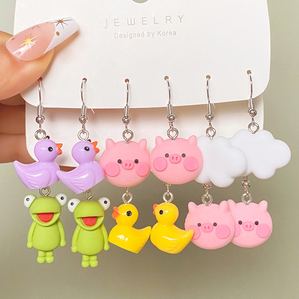 Set Perhiasan Anting Bentuk Jamur Bebek Babi Katak Butterfly Warna-Warni Untuk Wanita