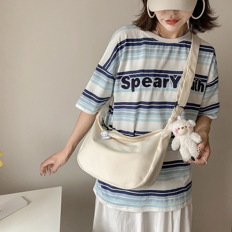 ✔☍✾Harajuku Jepang Chic Vintage Gadis Warna Solid Lembut Gadis Tas Bahu Versi Korea In Sederhana Messenger Tas Dumpling Bag