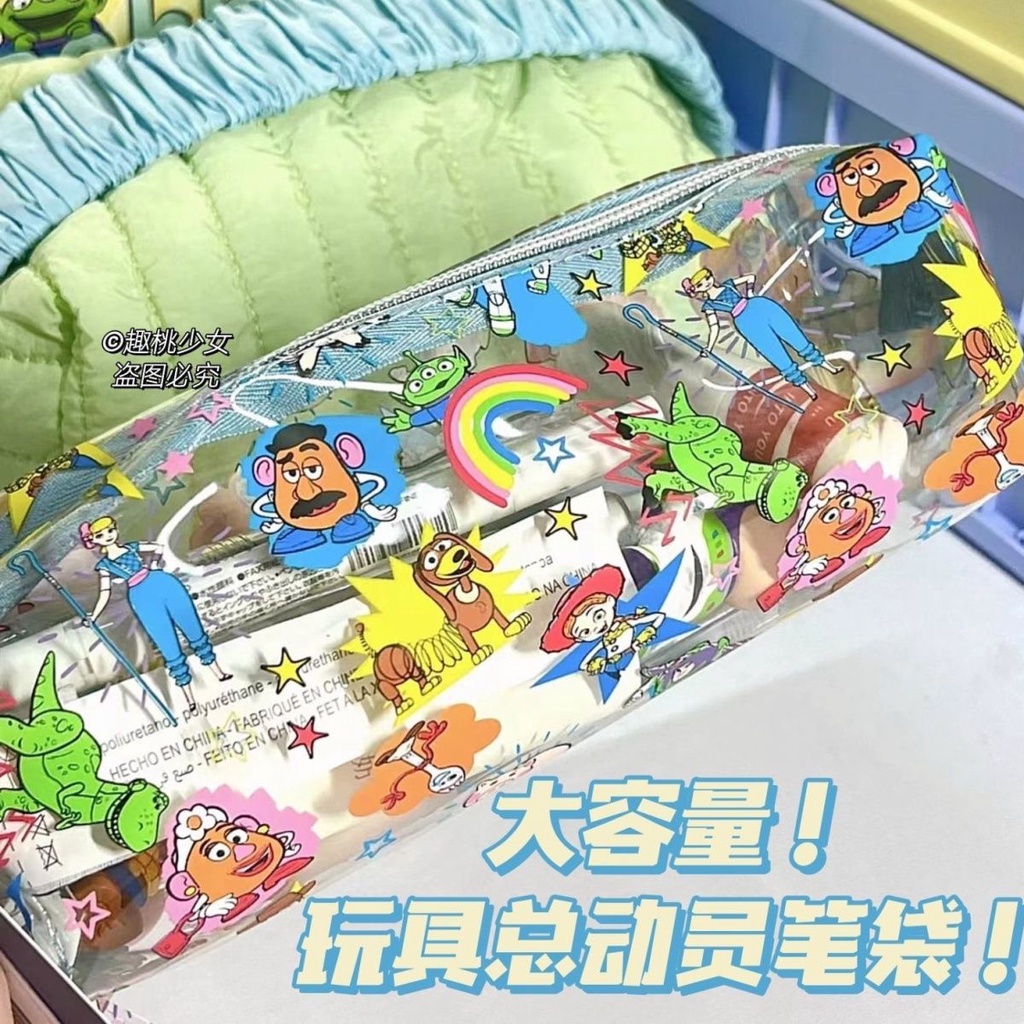 ✶Sera Sera Toy Story Pen Case Transparan Biru Tas Penyimpanan Lucu Kartun Baru Kapasitas Besar