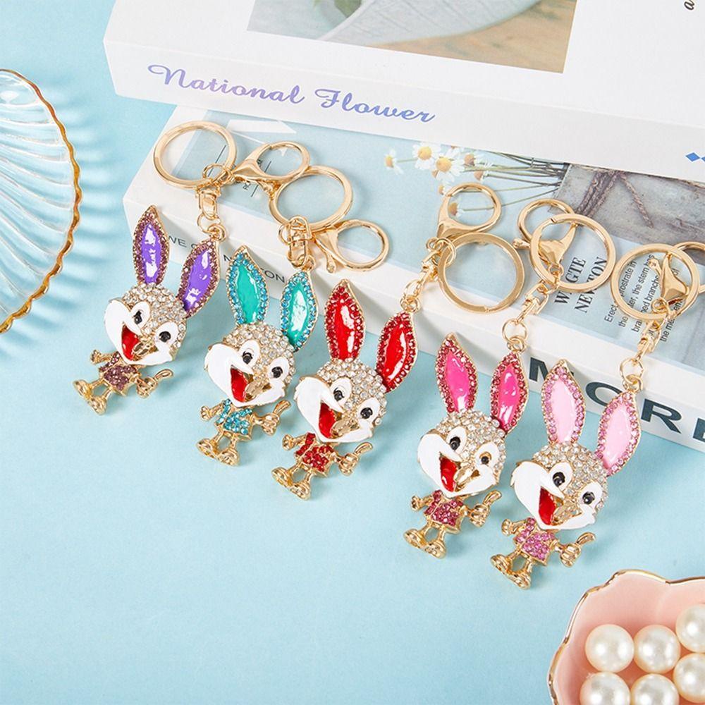 Lanfy Berlian Imitasi Kelinci Gantungan Kunci Kreatif Ornamen Kepribadian Gantungan Kunci Mobil Hadiah Mainan Anak Logam2023Tahun Kelinci Rabbit Year Gift Crystal Key Lanyard