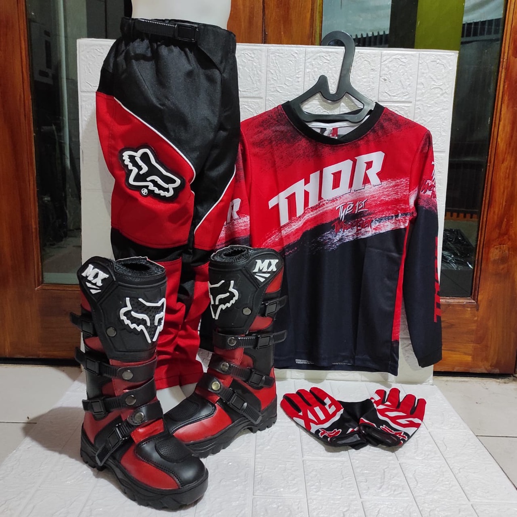 promo satu set sepatu cross trail anak jersey set anak dan glove print anak terlaris setelan offroad