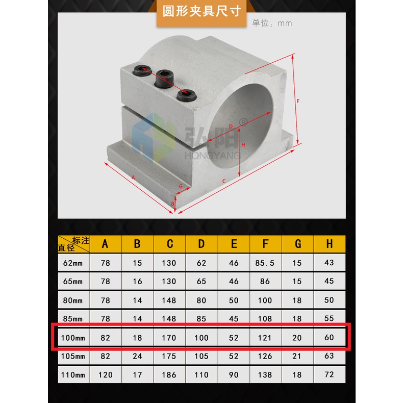 [HAEBOT] Bracket Spindle Cast Round 100mm Square Clamp Motor Holder D100 Mount Dudukan Trimmer Dinamo Aluminium CNC Router Tuner 100 mm DC