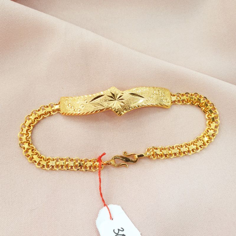 Gelang plat ukir emas asli kadar 300