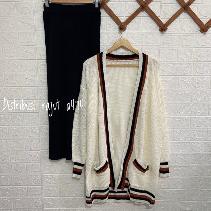 ONESET CARDIGAN RAJUT LONG CARDI LUNA OVERSIZE SETELAN KULOT DAN ROK