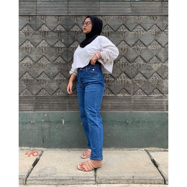 Highwaist Jeans Loose Basic Korea Jumbo - Kulot Jeana Loose Panjang