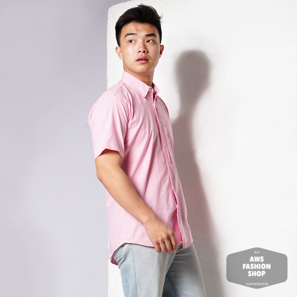 819 Kemeja Pria Lengan Pendek Polos Baby PINK Oxford Basic SIMPLE Slimfit Casual Tersedia Ready Sampai Size JUMBO BIG SIZE XXL XXXL