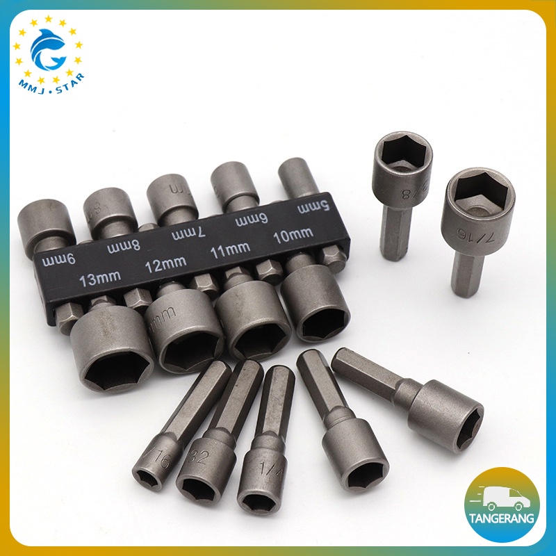 【9 PCS】Mata Bor Sock Baut Roofing Adaptor/Mata Bor Hex Nut Soket/Power Nut Wrench Hexagonal Baut Baja Ringan