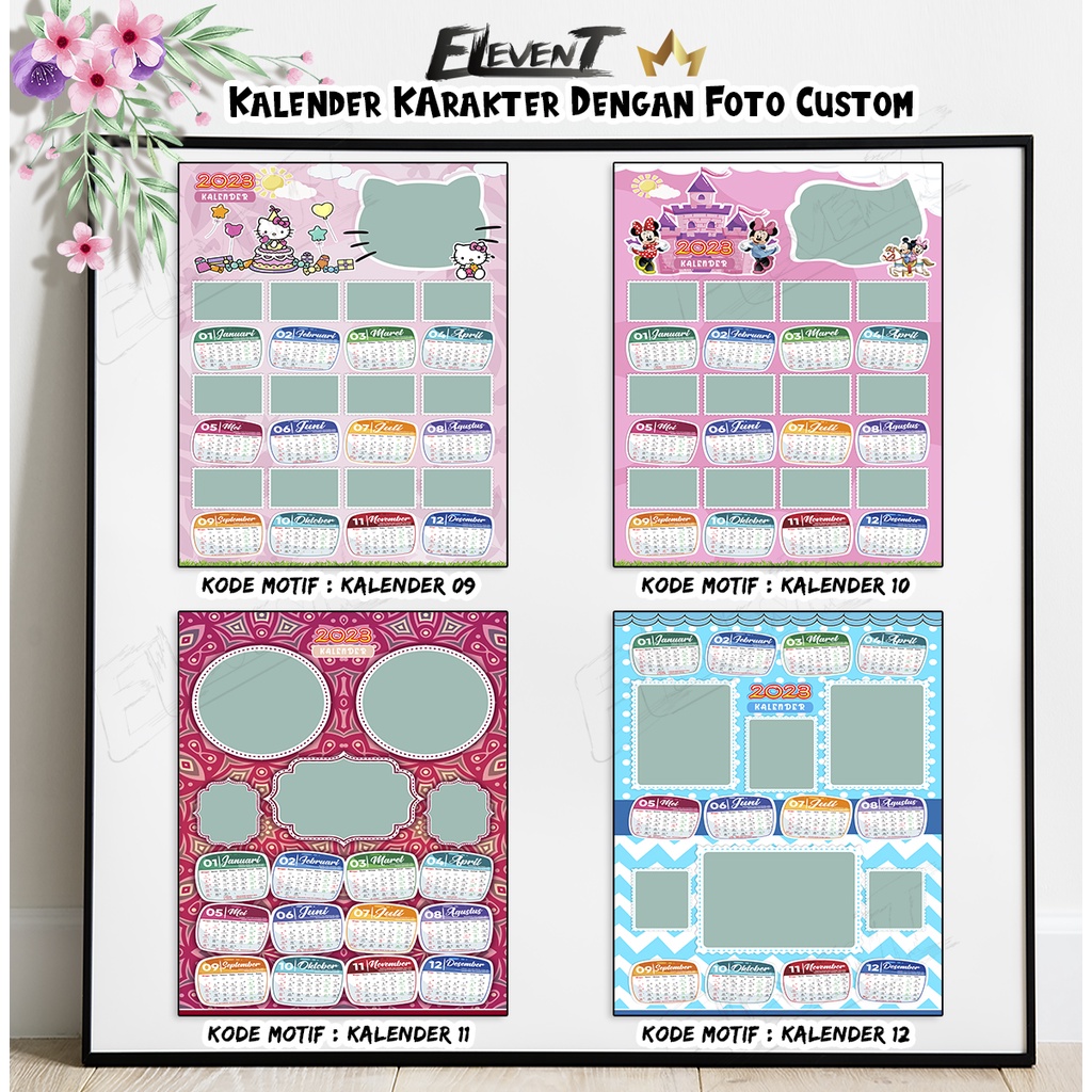 Cetak Kalender 2023 Karakter Custom Foto Tulisan Ukuran 31x47cm Pajangan Rumah Kalender Dinding Motif Animasi Kartun