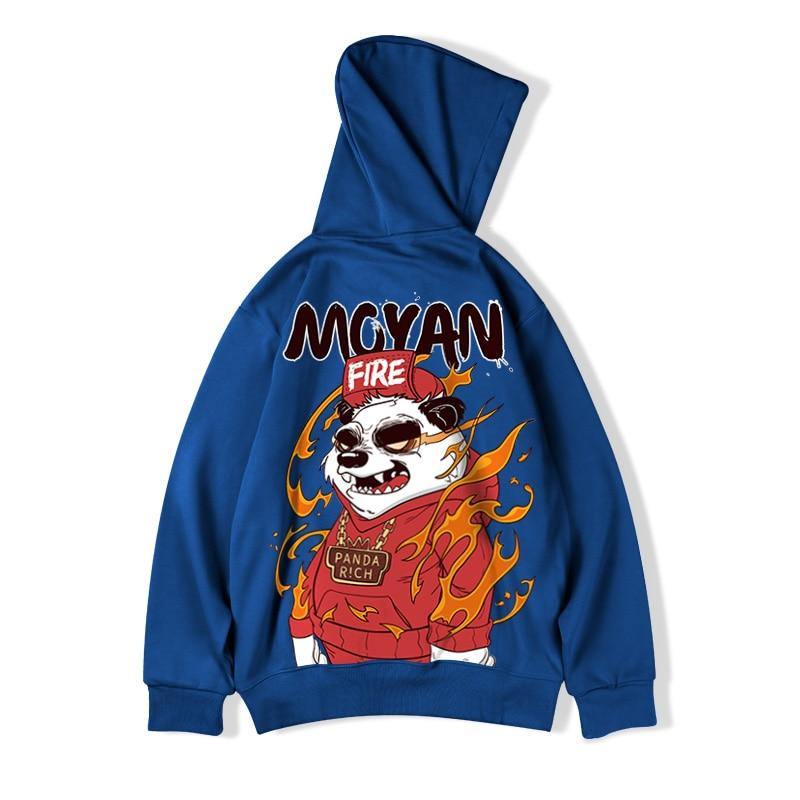 Sweater Hoodie PANDA RICH MOYAN FIRE Jumper Pria Wanita Bahan Fleece Tebal Ukuran S M L XL XXL XXXL