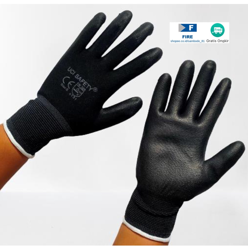 Sarung Tangan Tukang Telapak Tangan dilapisi karet Bahan Nylon Polyester Elektronik Assembly Static Multi Purpose Polyurethane Kerja Palmfit Safety Gloves Security Dilapisi Karet Industri Pabrik Uci Safety Motor Bengkel otomotif