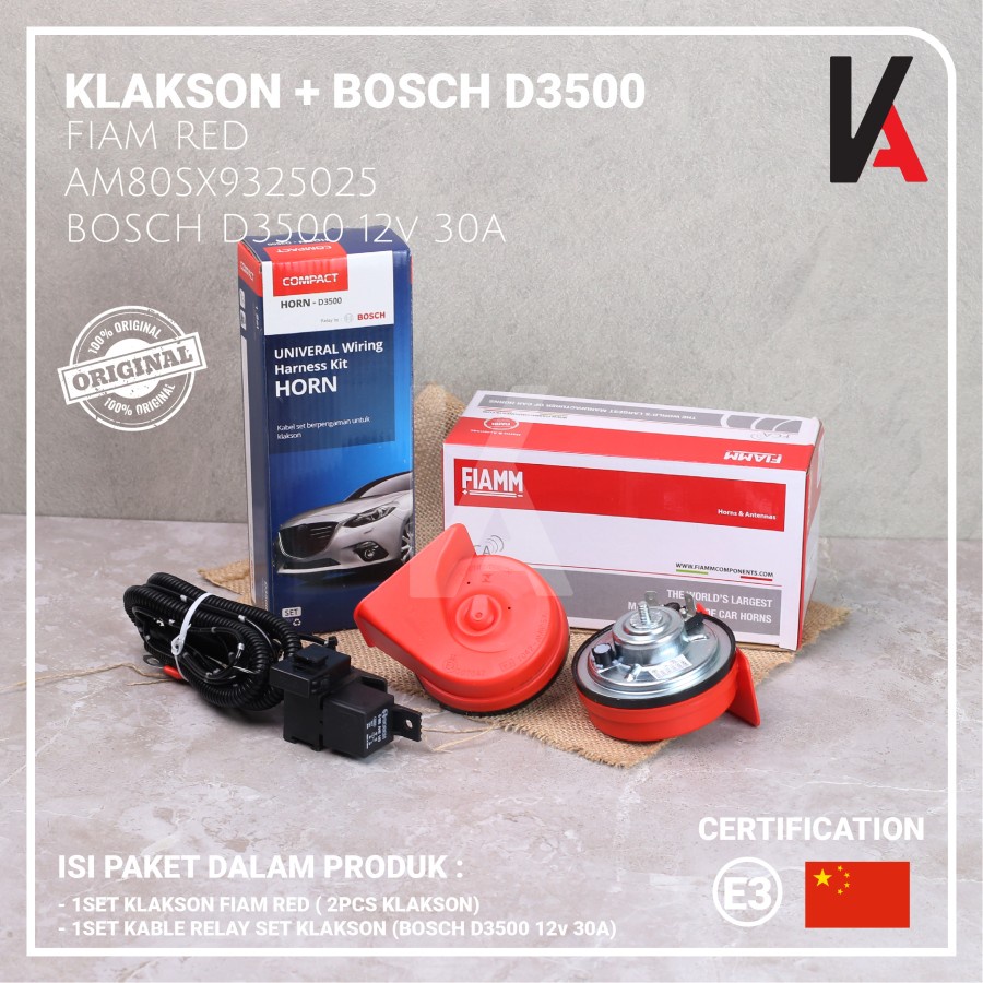 KLAKSON KEONG FIAMM RED ITALY 12V MOBIL DENGAN KABEL RELAY BOSCH D3500