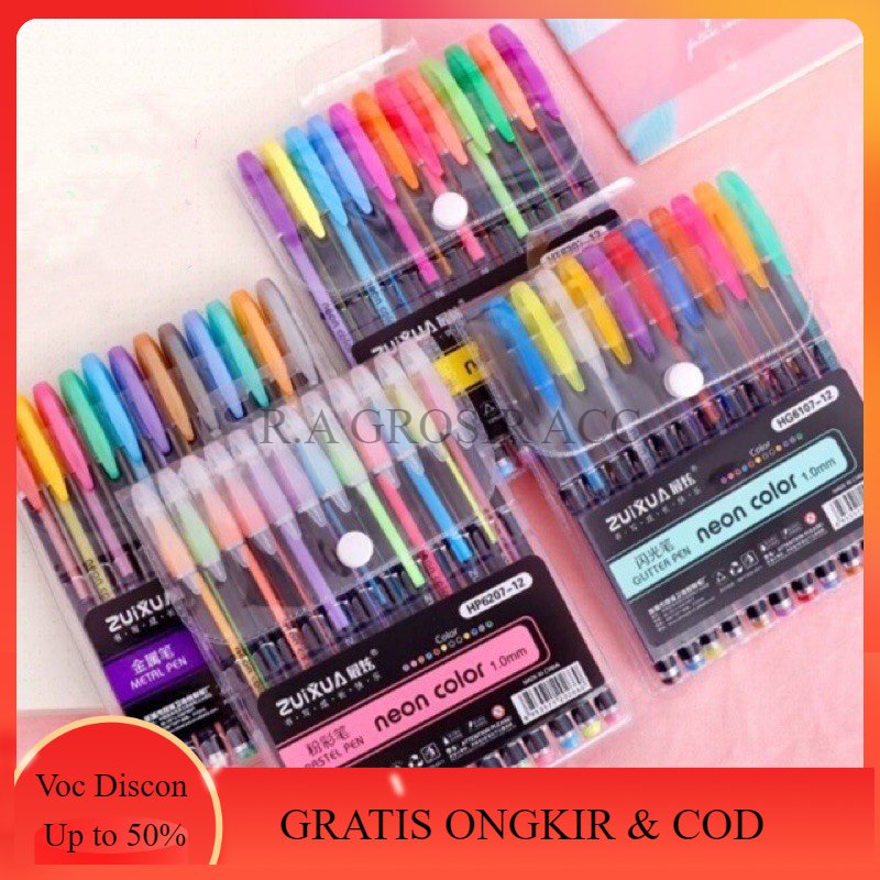 

isi12pc BOLPEN WARNA WARNI NEON ZUI XUA