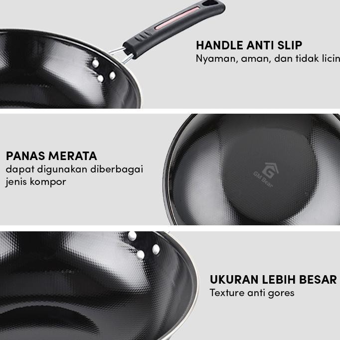 GM Bear Wajan Penggorengan Enamel 32cm 1069 - Wajan Teflon Fry Pan