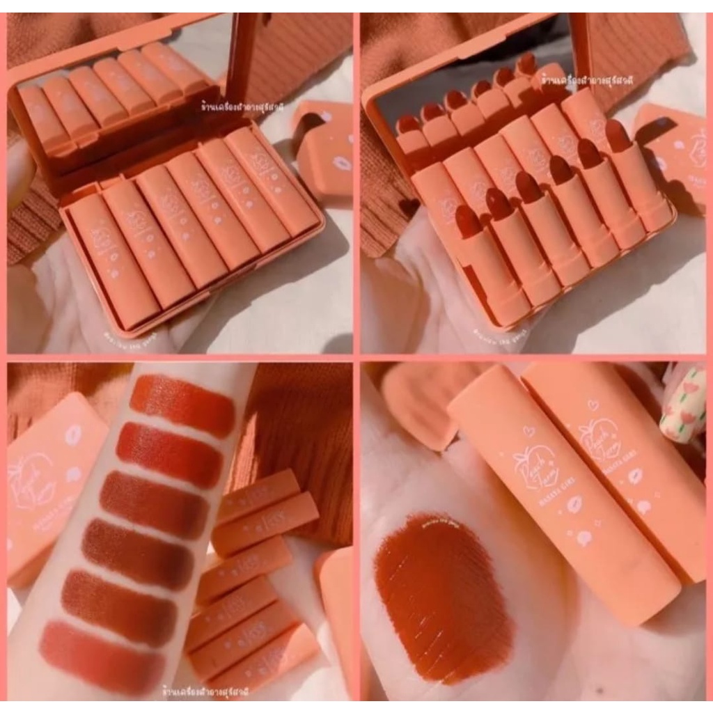 [6 PCS] HASAYA GIRL MINI LIPSTICK PEACH FARM SERIES (dapat 1 set + kaca)