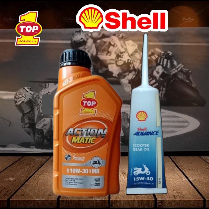 PAKET OLI TOP 1 MATIC 10W-30 0.8L + OLI GEAR SHELL UNTUK SEMUA MATIC