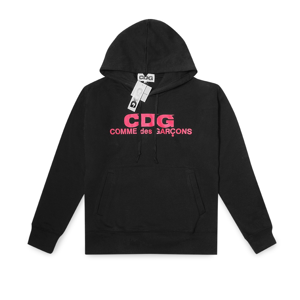 CDG Pink Text Hoodie Black