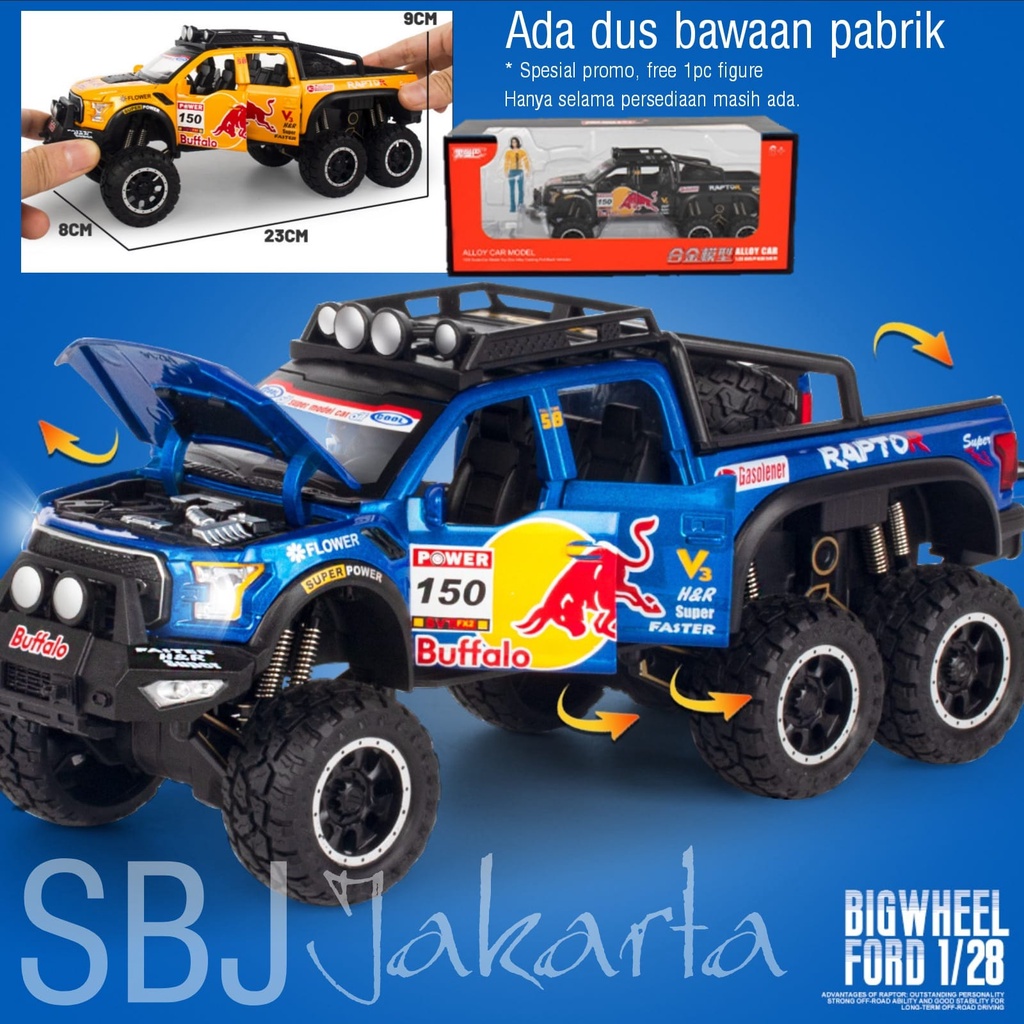 DIECAST MOBIL FORD RAPTOR 150 BIG WHEEL RED BULL BUFFALO SKALA 1 : 28