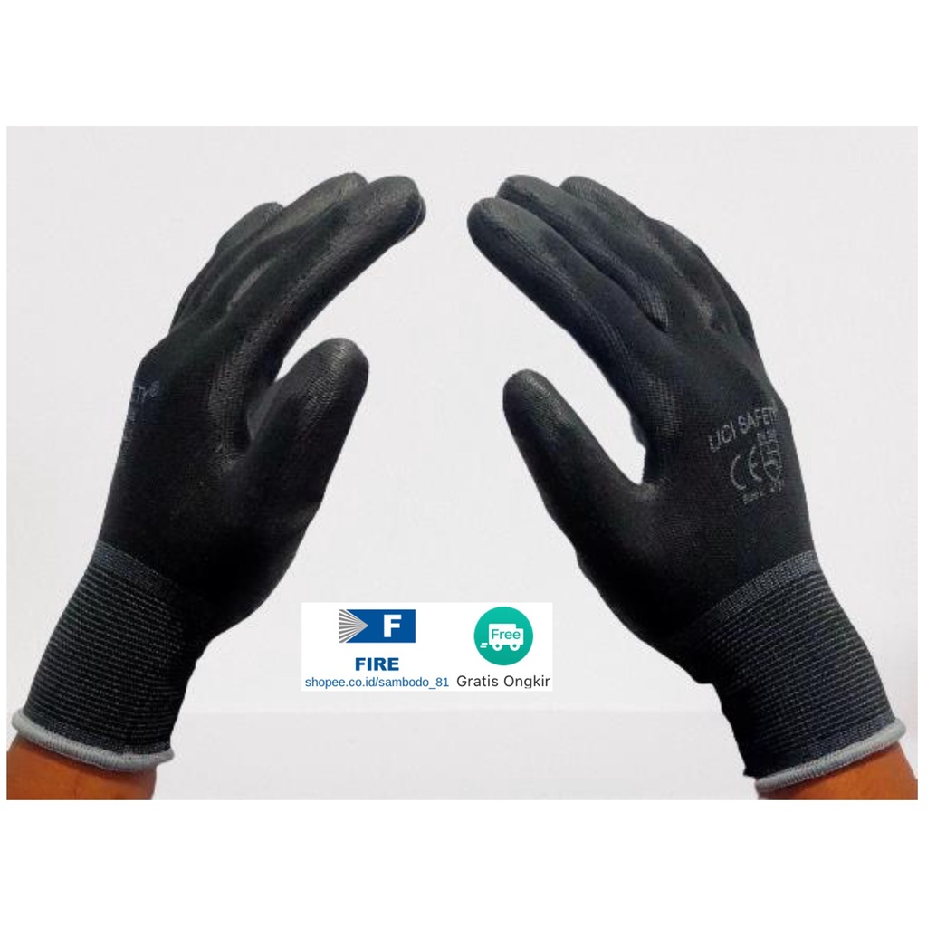 Sarung Tangan Palmfit Safety Gloves Security Dilapisi Karet Industri Pabrik Uci Safety Motor Bengkel otomotif Bagunan Coating Karet Pengaman kerja Packing PU Statis Multitask Karet