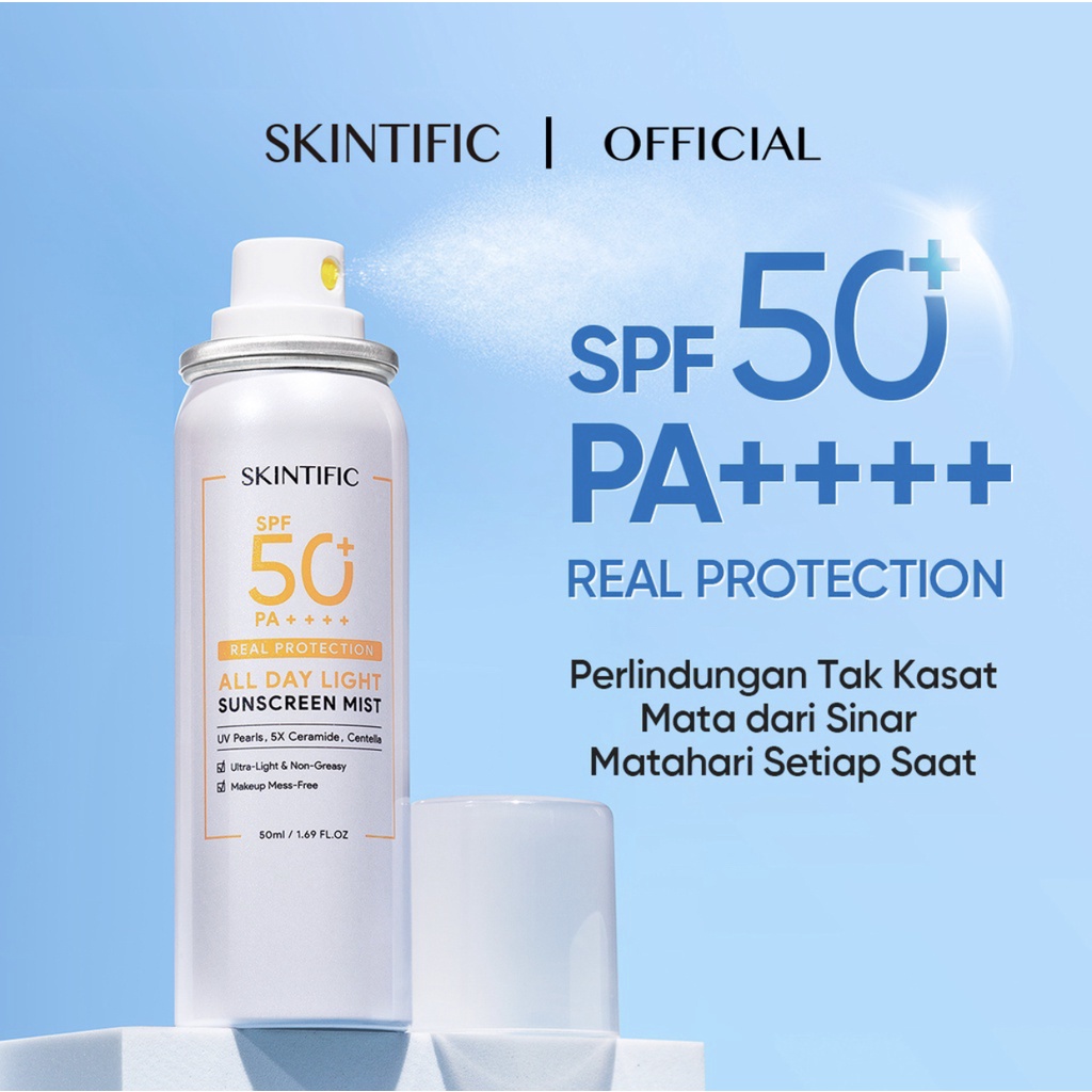 SKINTIFIC All Day Light Sunscreen Mist SPF50 PA++++ Sunscreen Spray Anti UV Wajah/Body Spray 50ml