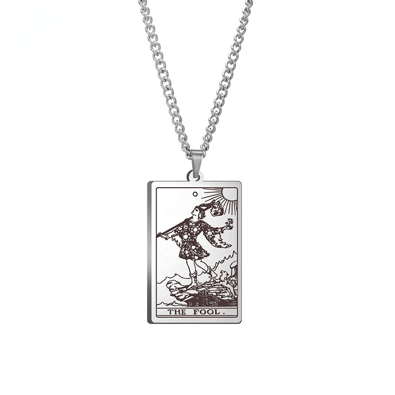 Titanium square Tarot Grand Akana THEFool pendant stainless steel necklace