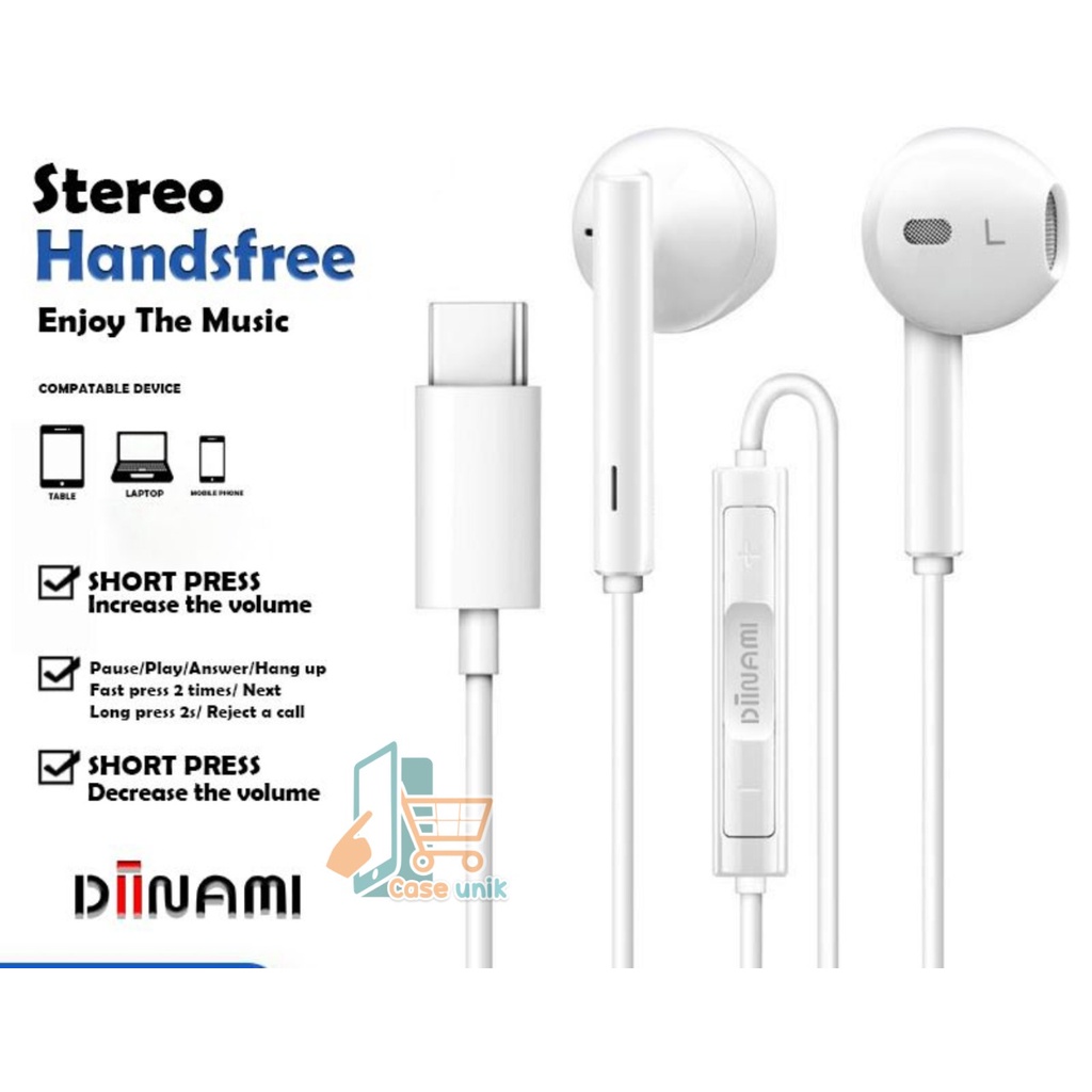DIINAMI Earphone headsfree Hf Type C Headset Type-C Samsung Xiaomi Oppo Vivo Huawei INFINIX + MIC ORIGINAL CS4866