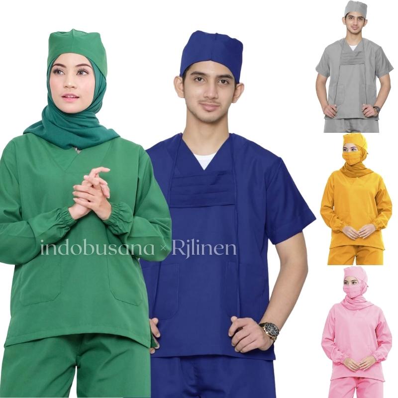 Baju Seragam OKA Perawat Suster Petugas Klinik Bidan Rumah Sakit Scrub Medis OK Lengan Pendek Panjang Unisex RJLINEN