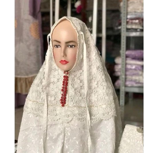 Mukena Putih Dewasa Jumbo Sutra Paris Prada Mewah Brukat Premium