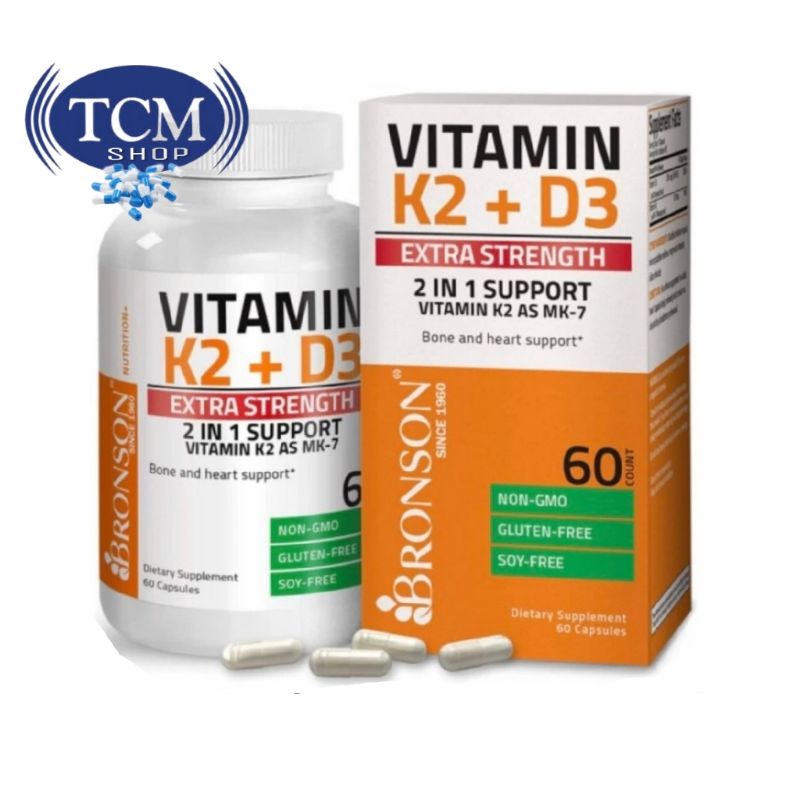 Bronson Vitamin K2 + D3 Extra Strength D3 10000iu & K2 120mcg D3k2 - 60 Capsules