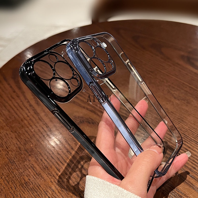 Soft Case Silikon TPU Transparan Frame Plating Cover iPhone 14 Plus 14 Pro Max 13 12 11 Pro Max Mini X XS XR SE 2022 8 7