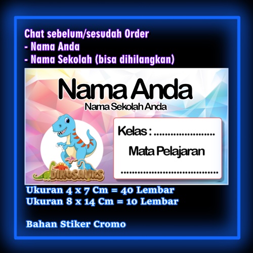 

Stiker Label Buku Dino Dinosaurus Karakter Lucu Custom Lebel Nama cromo murah 20 Varian berbeda Sticker Pelajaran Mapel buku anak sekolah Vol 4
