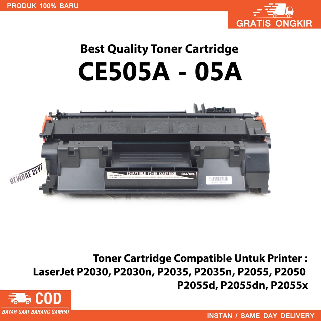 Toner Cartridge 05A Compatible untuk printer HP Laserjet P2030, P2030n, P2035, P2035n, P2055 P2050, P2055d, P2055dn, P2055x, Cartridge CE505A