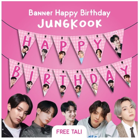 BANNER HBD JUNGKOOK BTS HAPPY BIRTHDAY ULTAH ULANG TAHUN KOREA KPOP HIASAN DINDING TIRAI BACKDROP DE