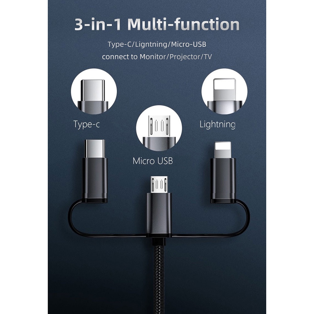 Kabel Adaptor 3in1 USB Type C Micro USB Lightning to HDMI MHL BltAudio