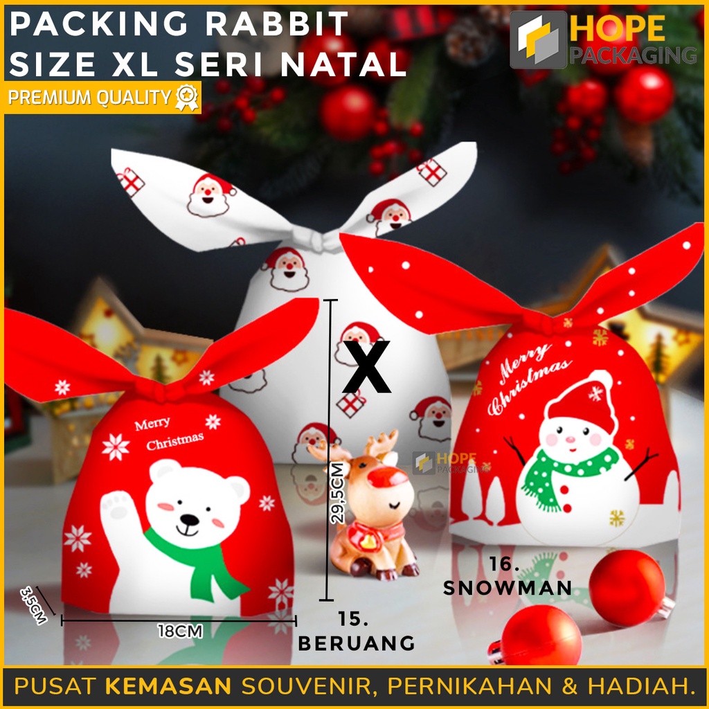 [ ISI 5 Pcs] Kemasan Packing Rabbit SIZE XL Edisi Natal Plastik Cookies Kemasan Kue Snack Merry Christmas