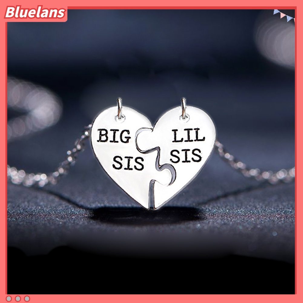 2pcs Kalung Liontin Hati Ukir Tulisan Big / Lil Sis Untuk Wanita