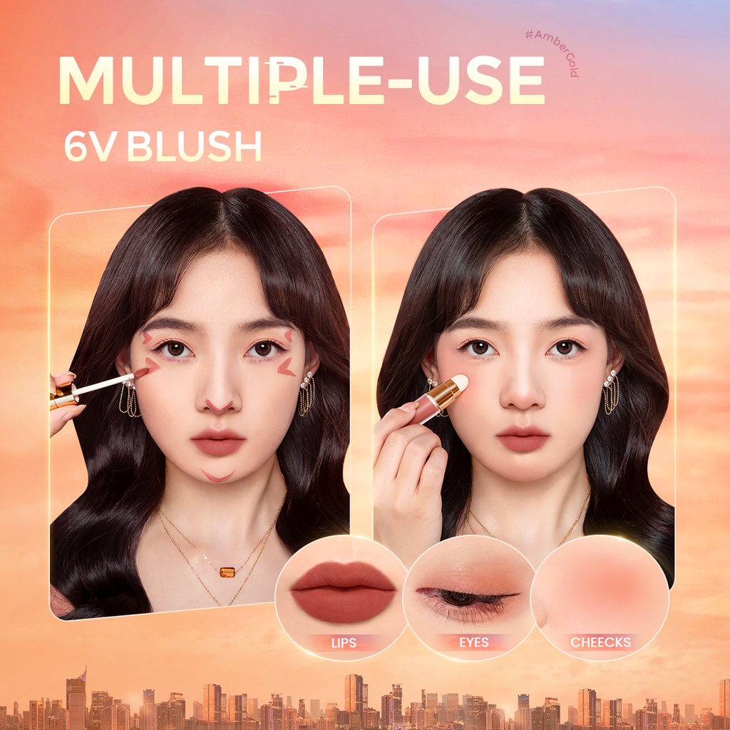 FOCALLURE #AmberGold Velvet Matte Lip Clay 2In1 Multi-use Sponge Lip Brush Lipstik Madam Original Lipstik Kosmetik FA210