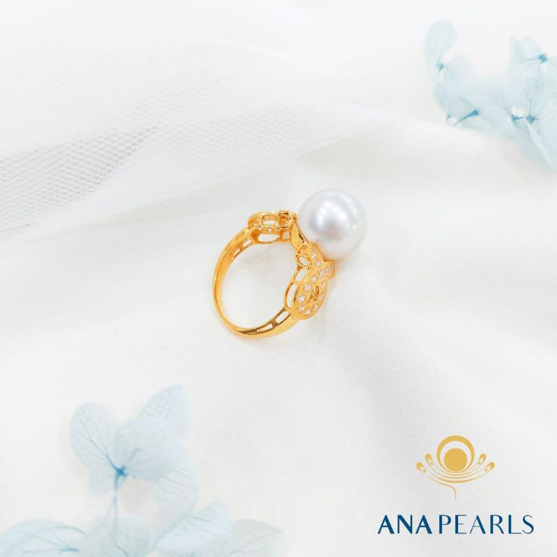 Cincin Emas 22K Mutiara Air Laut Asli