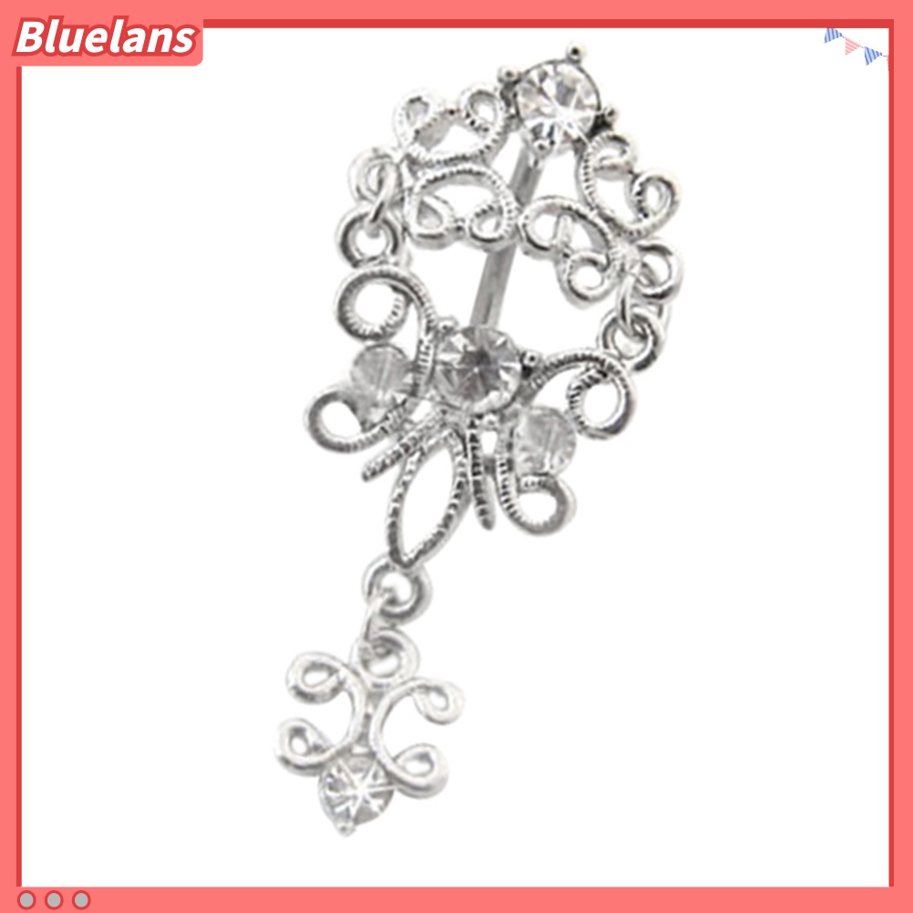 Bluelans Lady Body Piercing Jewelry Belly Dance Rhinestone Dangle Navel Barbell Ring