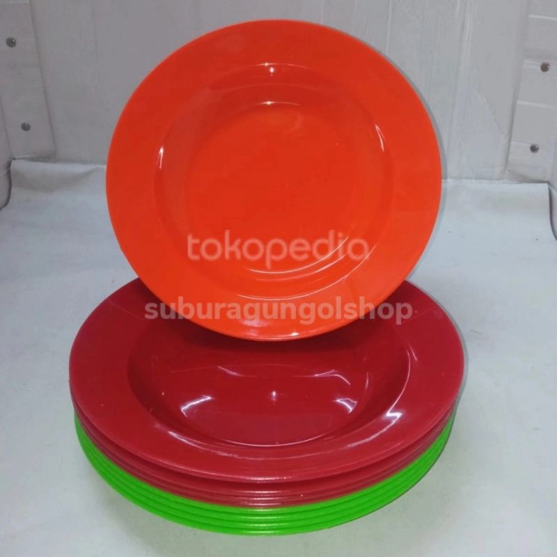 IRA PIRING MAKAN 9 INCH 23 CM SEMI MELAMINE ORANE HIJAU MERAH TEBAL BPA FREE MURAH