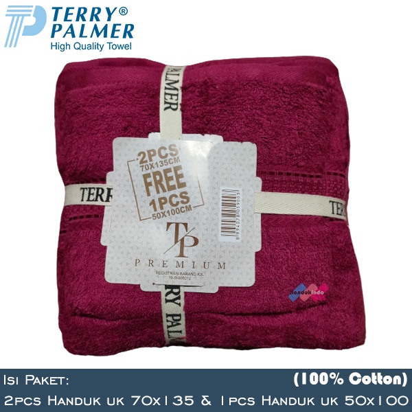 Handuk Mandi Terry Palmer Premium Polos Paket Isi 3 (2pcs uk 70x135 cm dan 1pcs uk 50x100 cm) / Handuk Mandi Besar &amp; Travel 1 Set