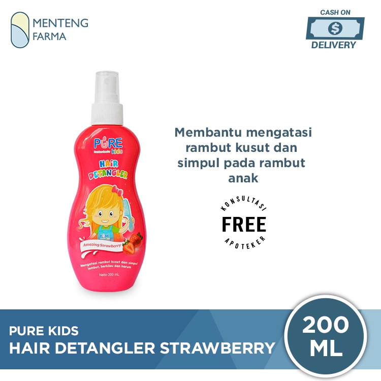 Pure Kids Hair Detangler Amazing Strawberry 200 mL - Pelembut Rambut