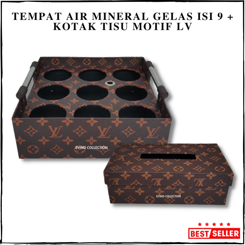 Tempat Aqua Gelas Motif Isi 9 Cup + Tempat Tisu Kulit Sintetis Rak Air Mineral