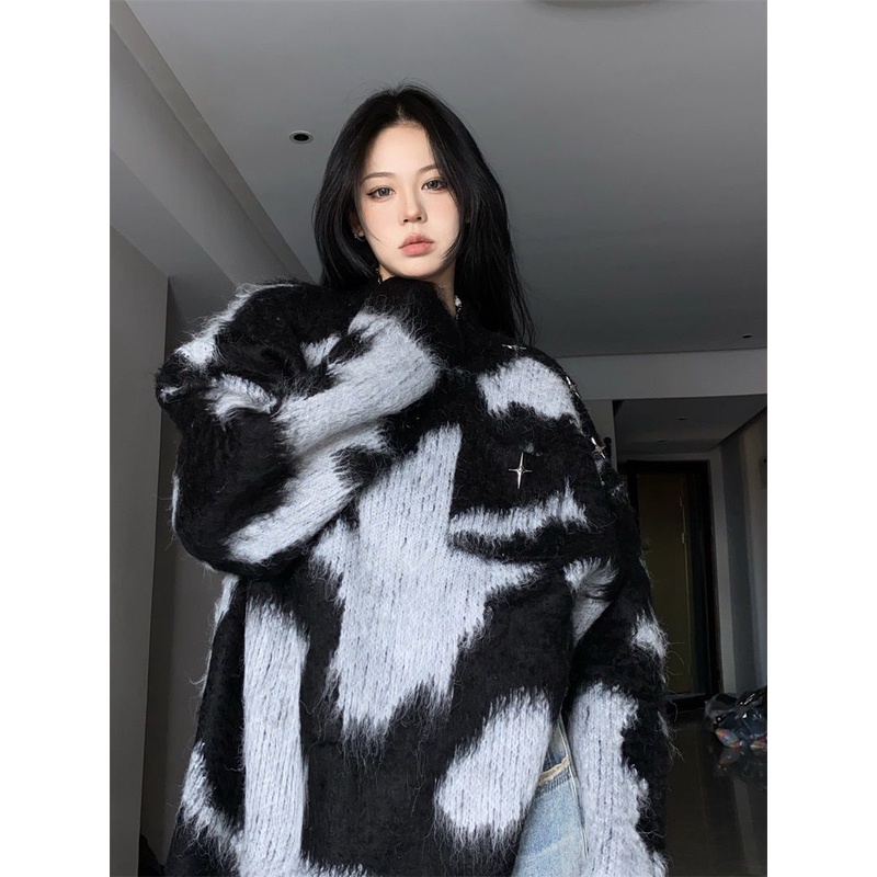 Nico##vintage sweater/sweater wanita korea/Atasan rajut mewah dengan lengan panjang