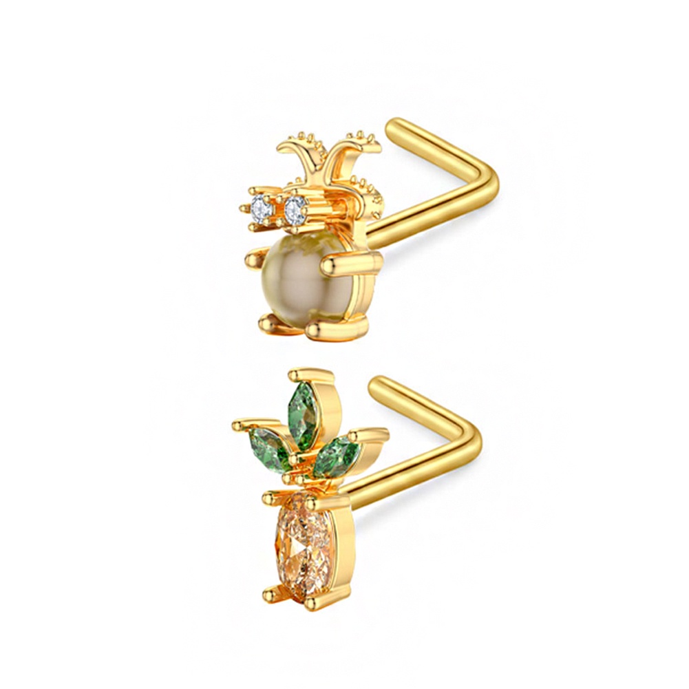 Anting Stud Zircon Mutiara Warna Emas Untuk Hidung