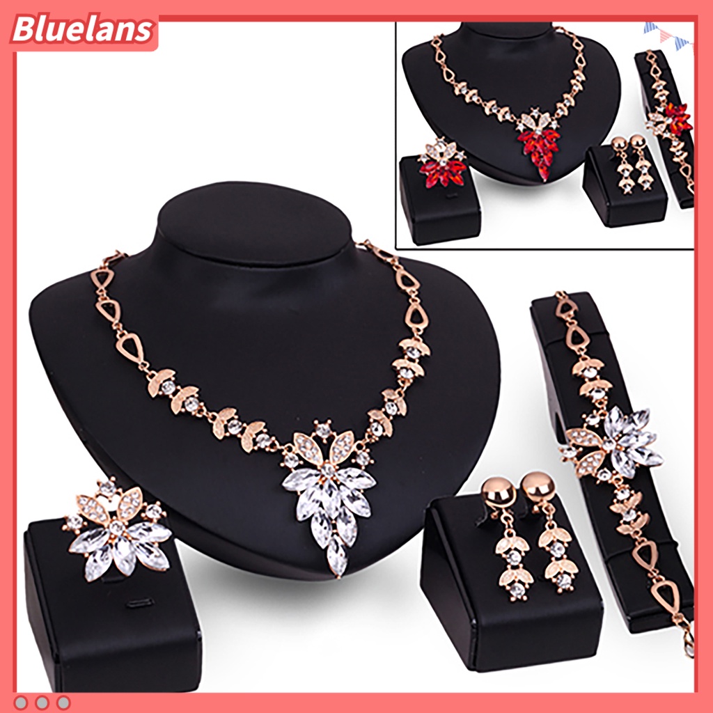 Bluelans 4Pcs Jewelry Set Flower Design Birthday Gift Durable Necklace Earrings Bracelet Ring Jewelry Set