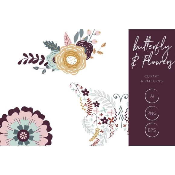 Butterfly Flowers Clipart And Patterns