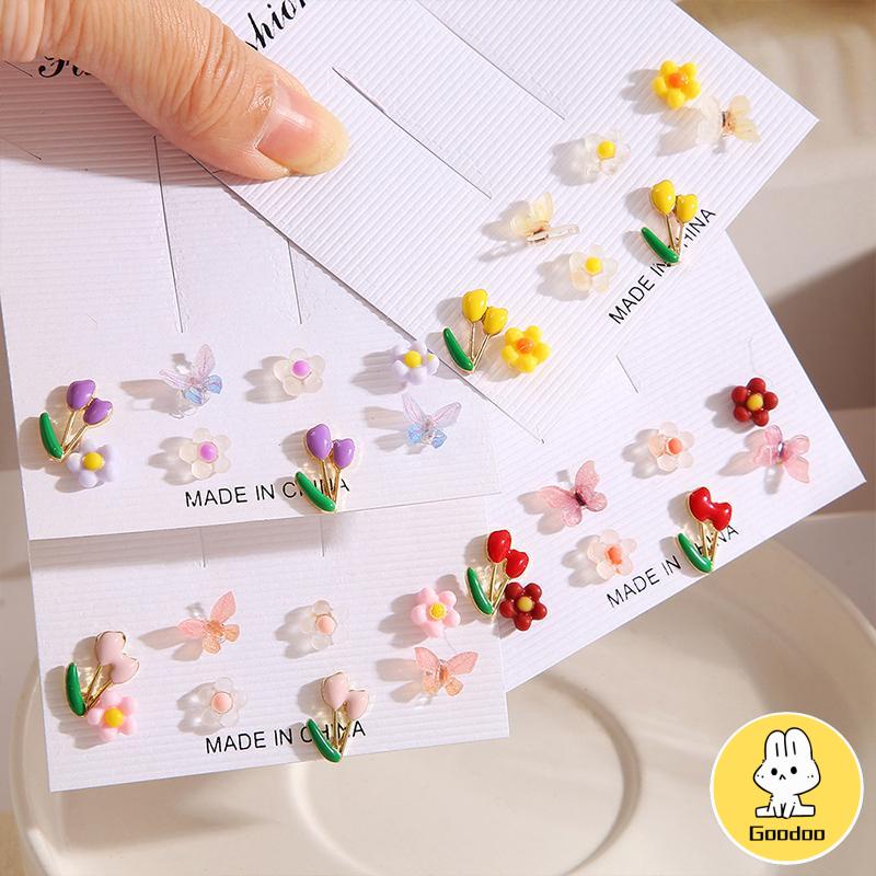 Anting Set Perhiasan Anting-anting Kupu-kupu Bunga Berwarna-Warni -Doo