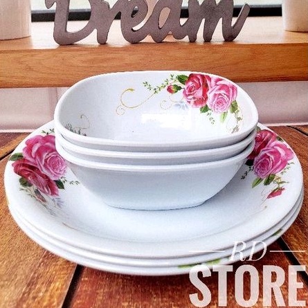 PROMO 6.PCS ISI 3.PIRING MAKAN DAN 3.MANGKOK SAYUR BAHAN MELAMINE MOTIF TEBAL DAN KUAT
