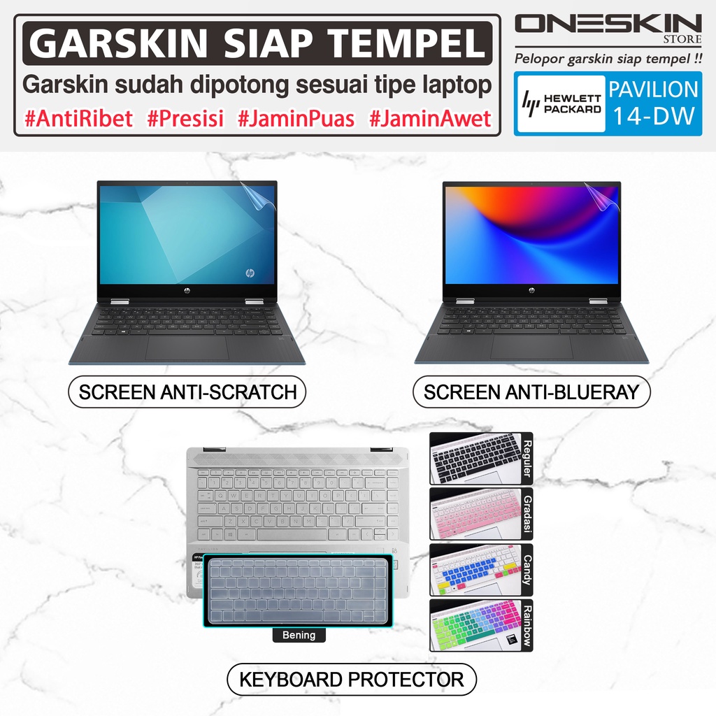 Garskin Sticker Laptop Pelindung Screen Keyboard Protector HP Pavilion x360 14-dw dw1022tu dw1023tu dw1024tu dw1025tu dw1026tu dw1027tu Skin Full Body